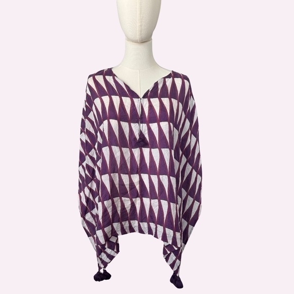 Figue Purple and White Kaftan 100% Silk poncho kimono Top XS/S - Picture 1 of 6